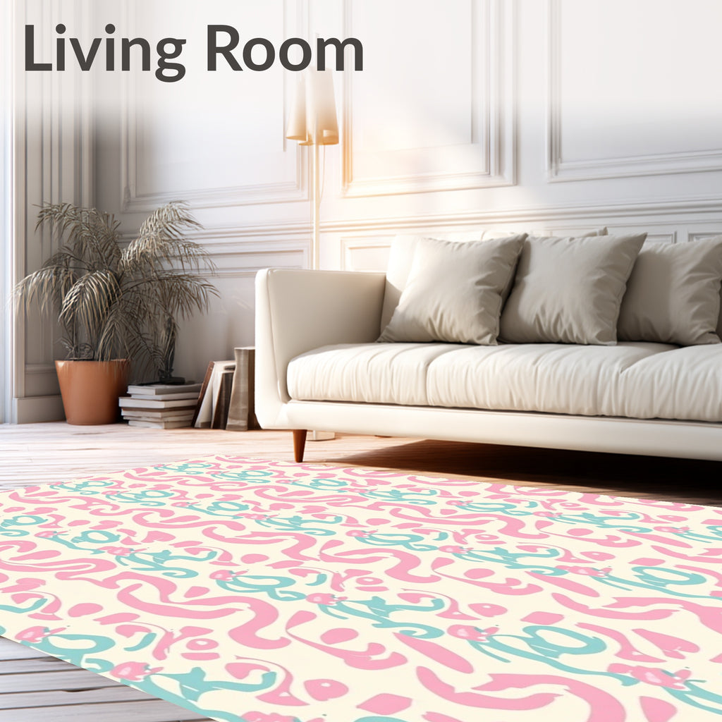 Playful Pink Teal Brushstroke Pattern Rug