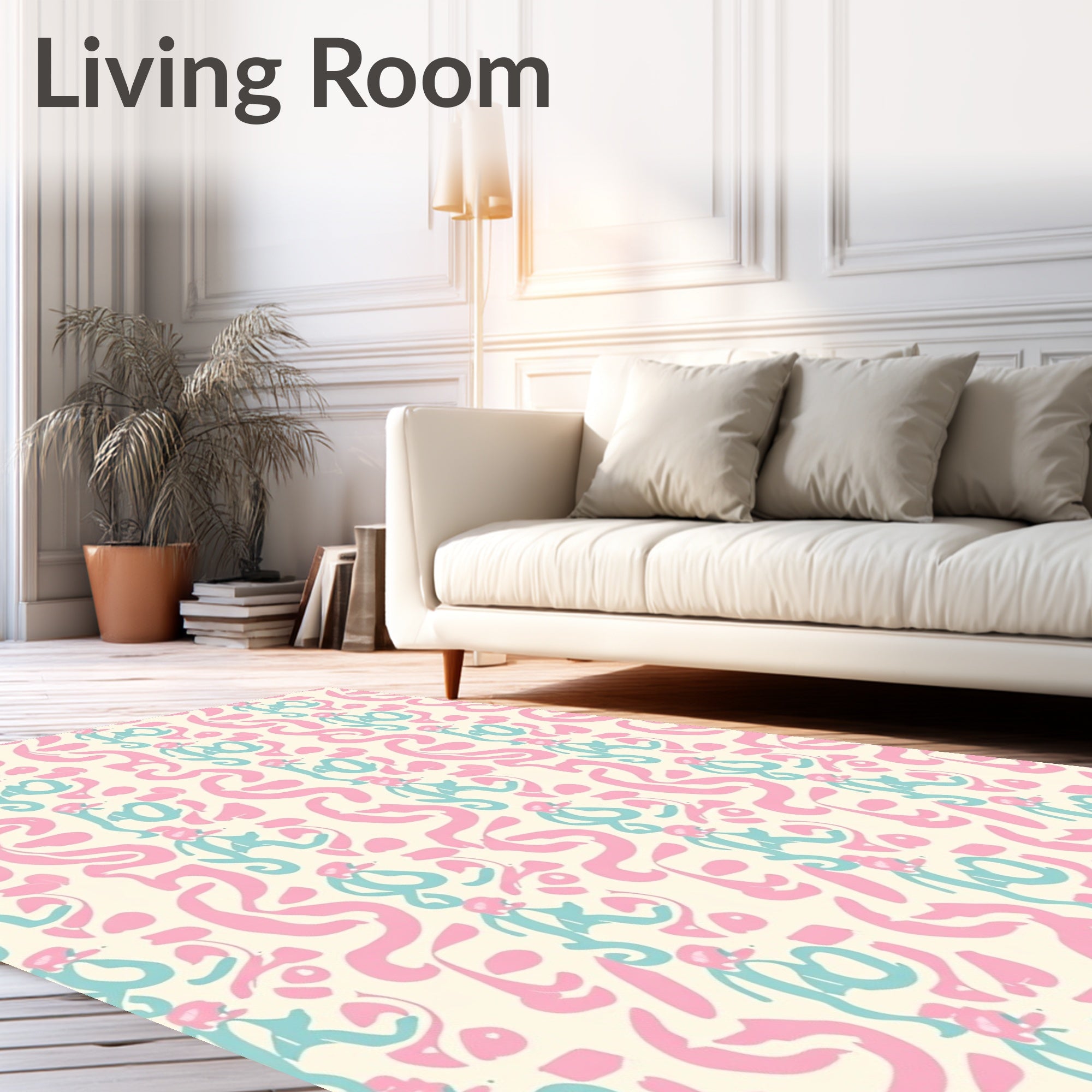 Playful Pink Teal Brushstroke Pattern Rug