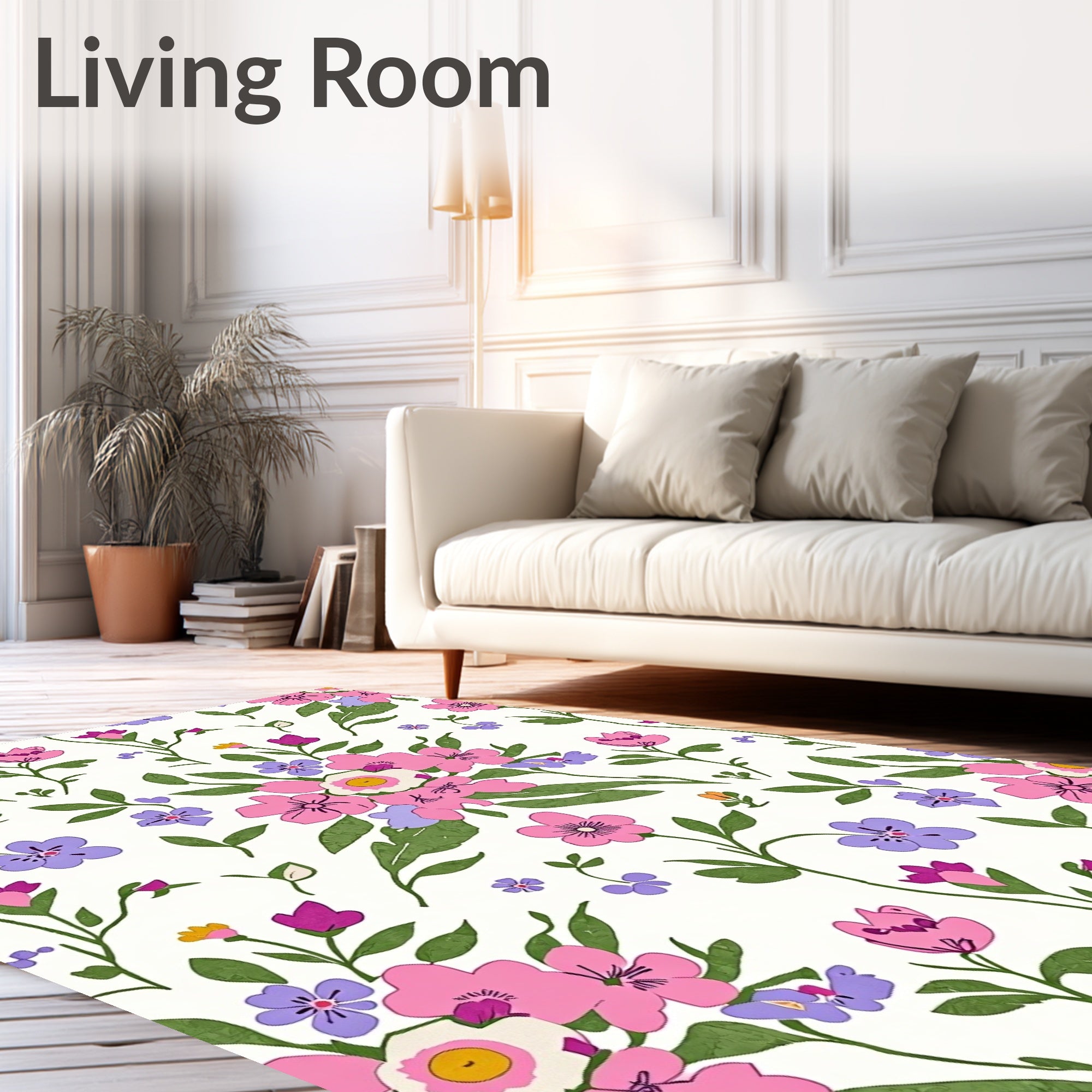 Vibrant Pink Purple Floral Pattern Rug