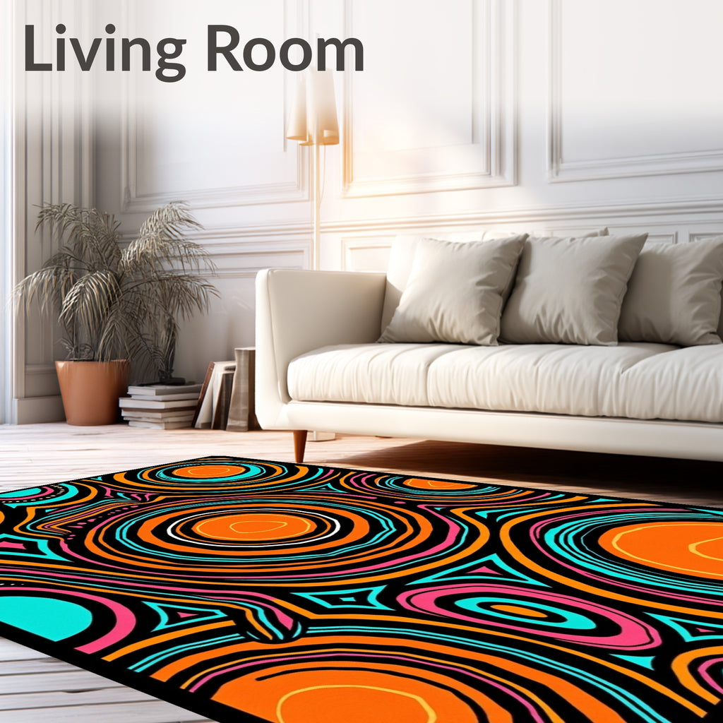Vibrant Orange Teal Swirls Rug