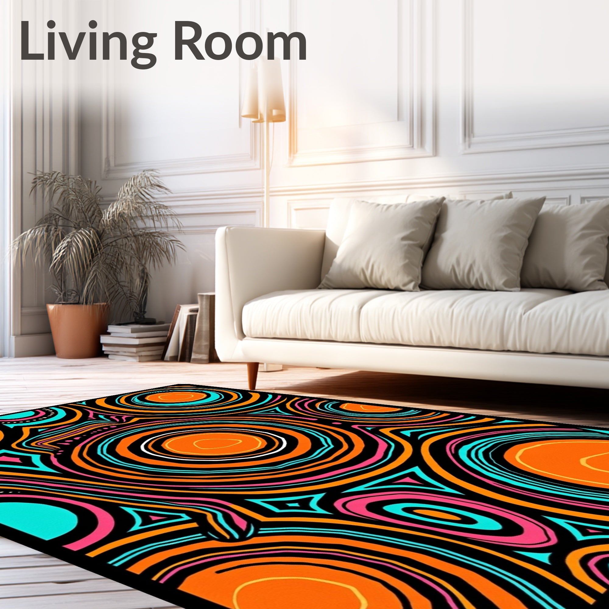 Vibrant Orange Teal Swirls Rug