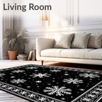 Black White Snowflake Border Garland Rug