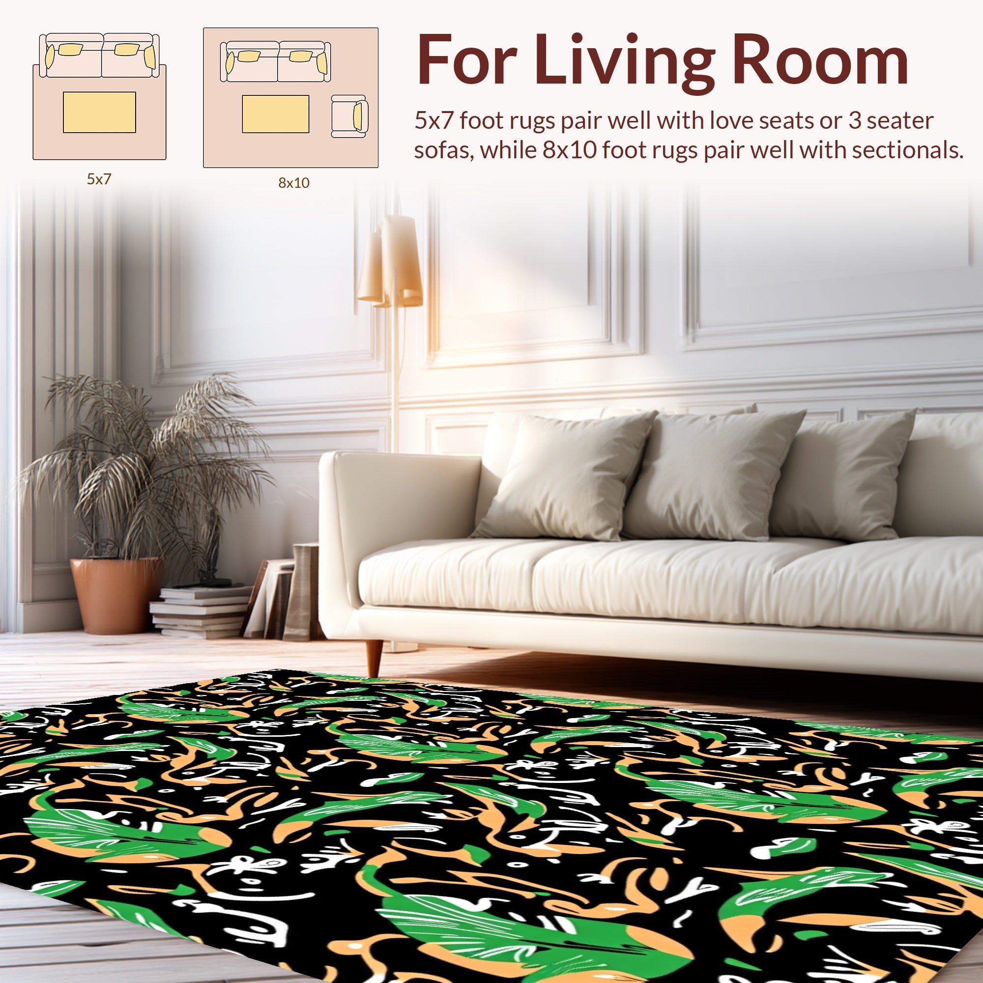 Green Orange Abstract Brushstrokes Pattern Rug