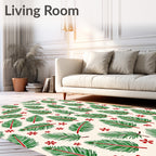 Green Pine Sprig Red Flower Pattern Rug