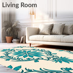 Teal Cream Floral Pattern Design Rug