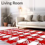 Red White Distressed Plaid Pattern Rug