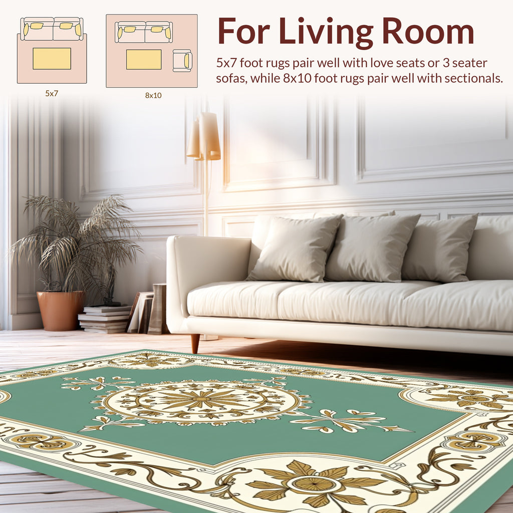 Gold Floral Medallion Green Heritage Rug