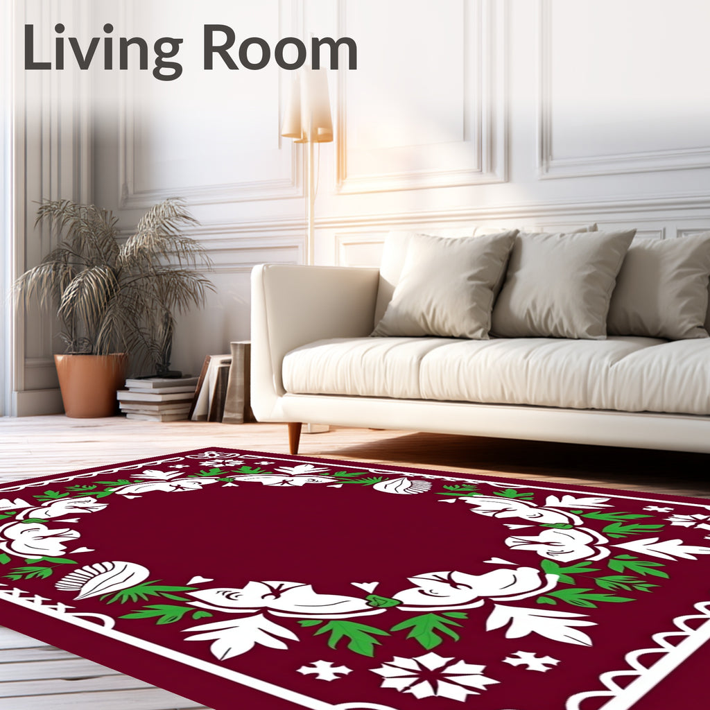 Floral Meadow Border Pattern Rug