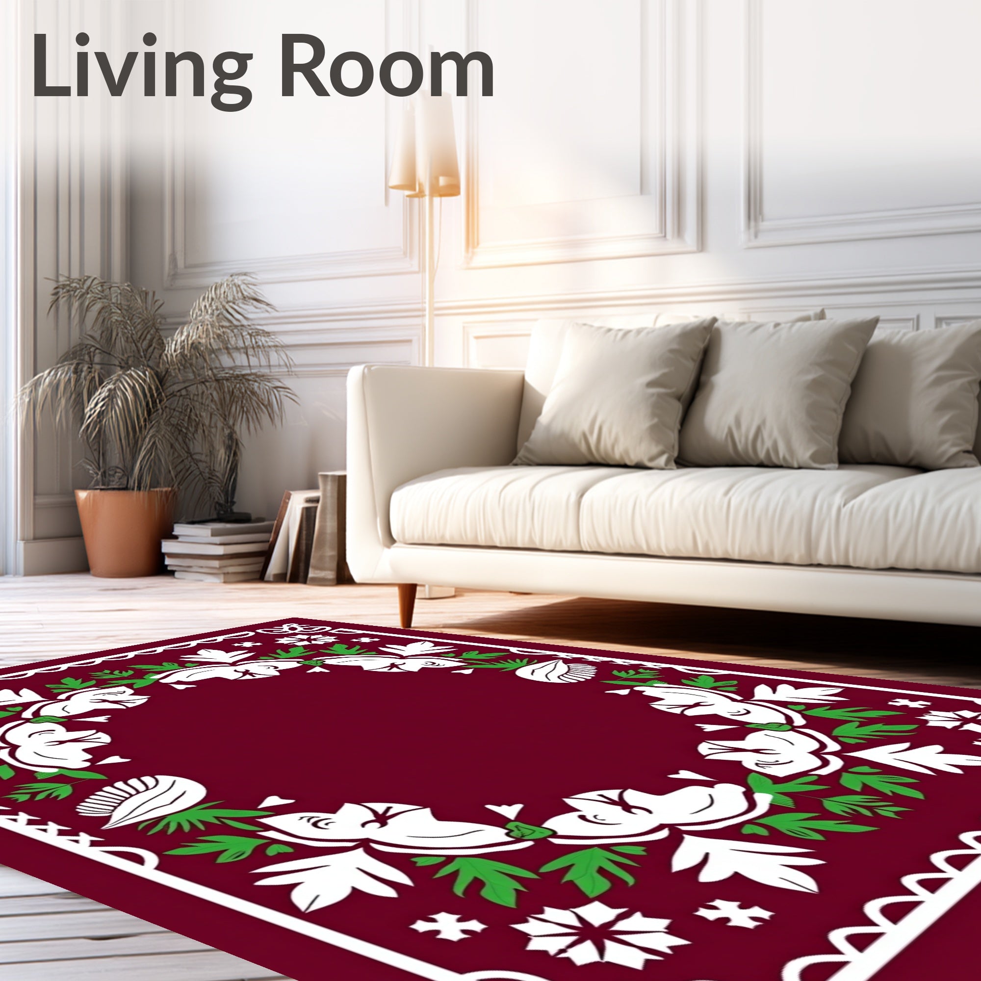 Floral Meadow Border Pattern Rug