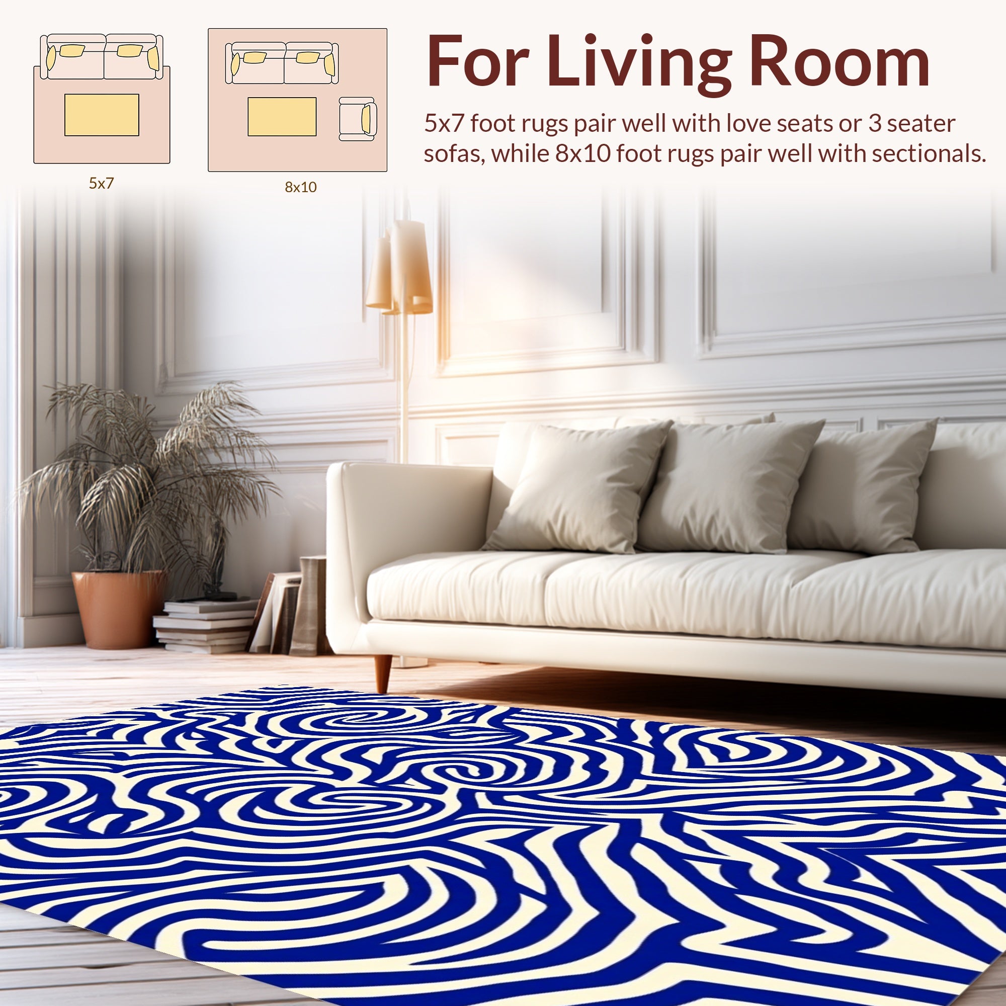 Abstract Blue Swirl Pattern Rug