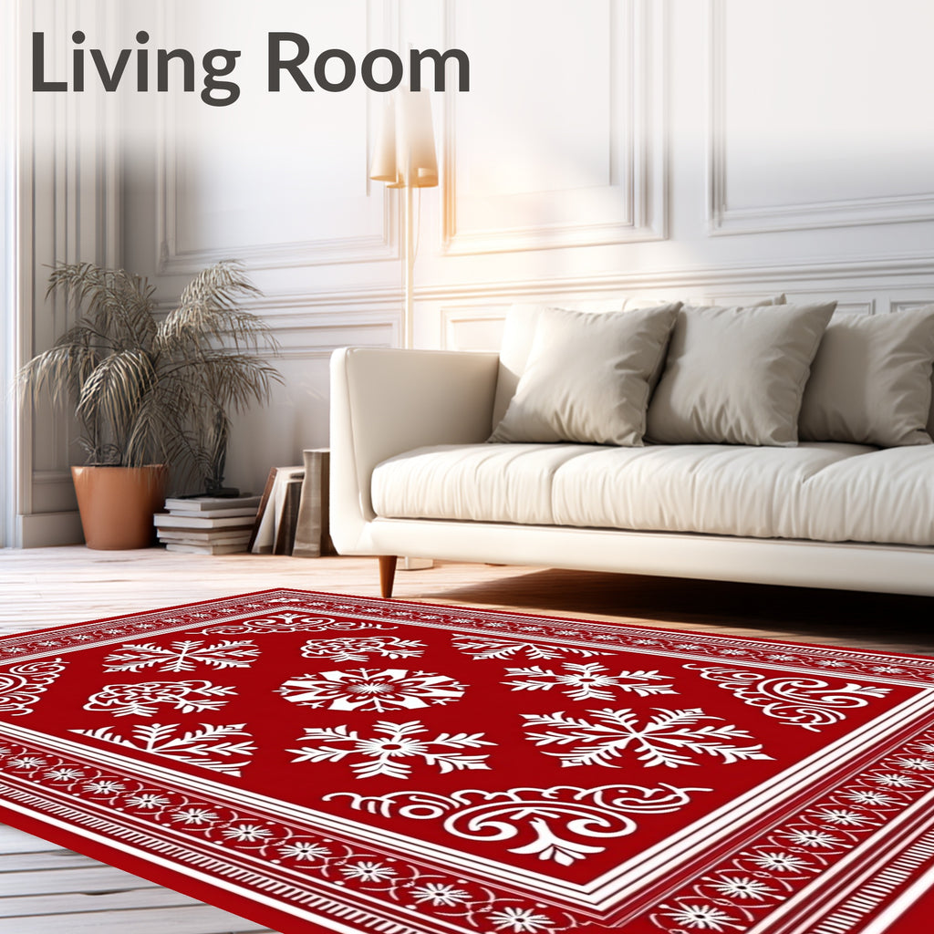 Red Floral Snowflakes Pattern Rug