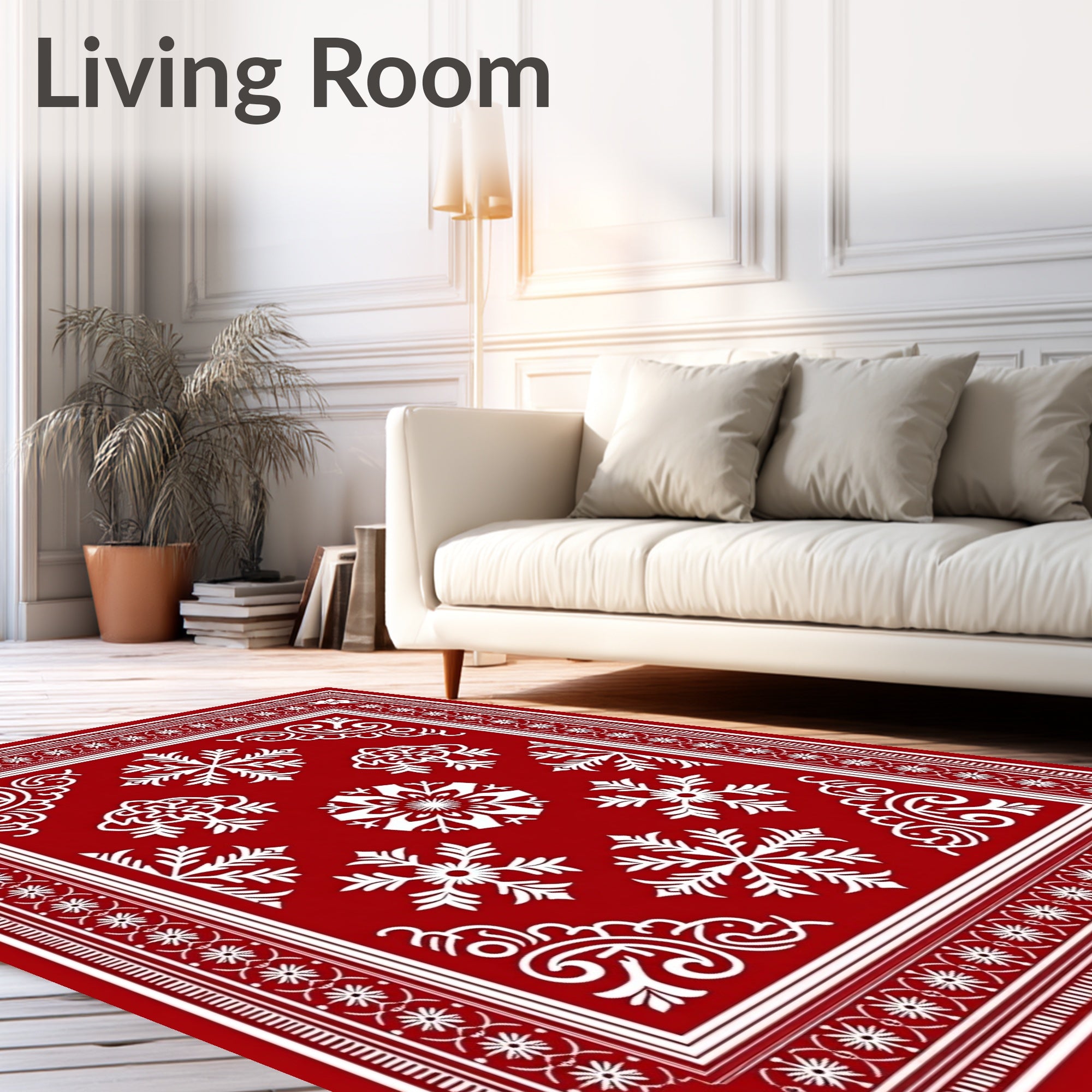 Red Floral Snowflakes Pattern Rug