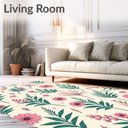 Pink Floral Botanical Pattern Design Rug
