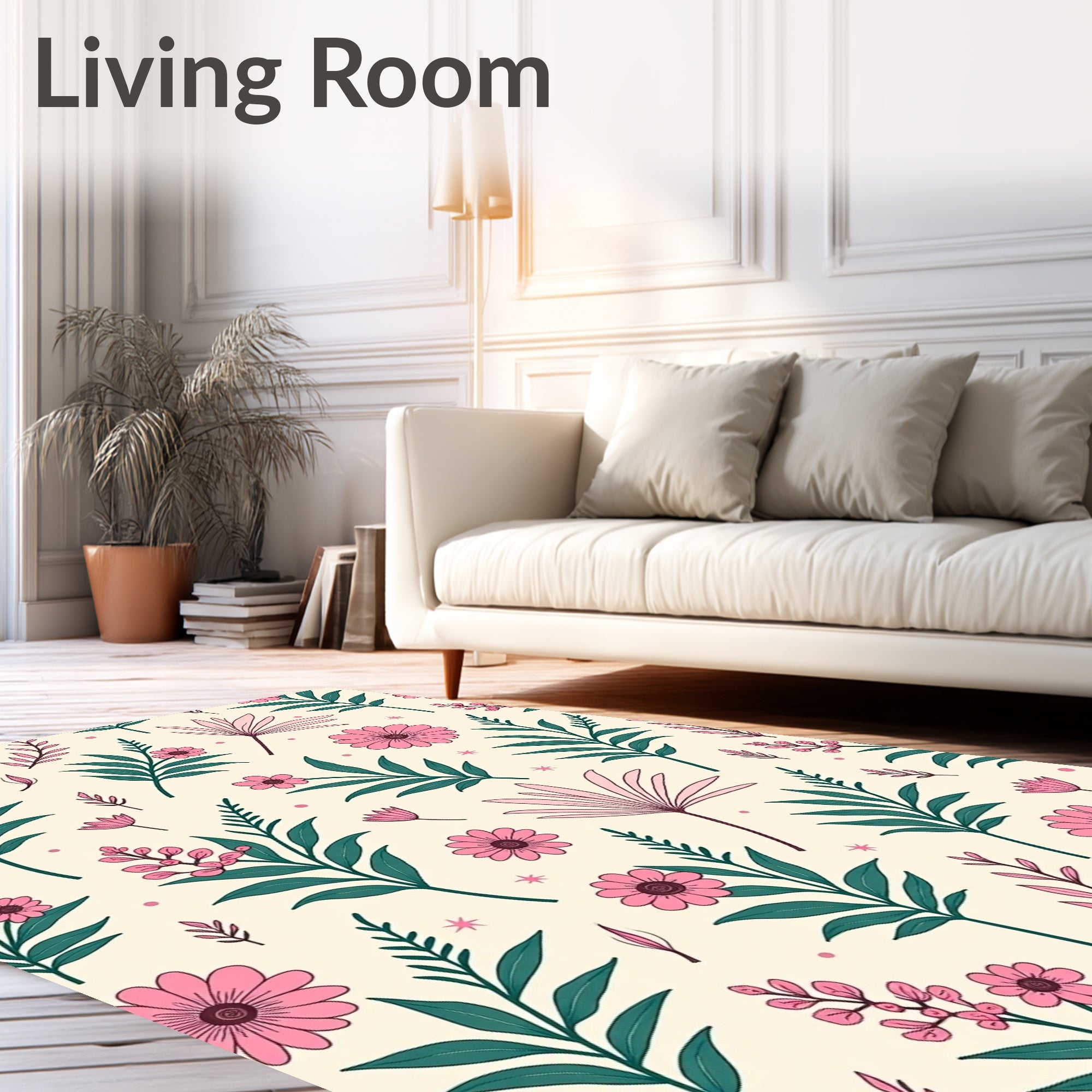 Pink Floral Botanical Pattern Design Rug