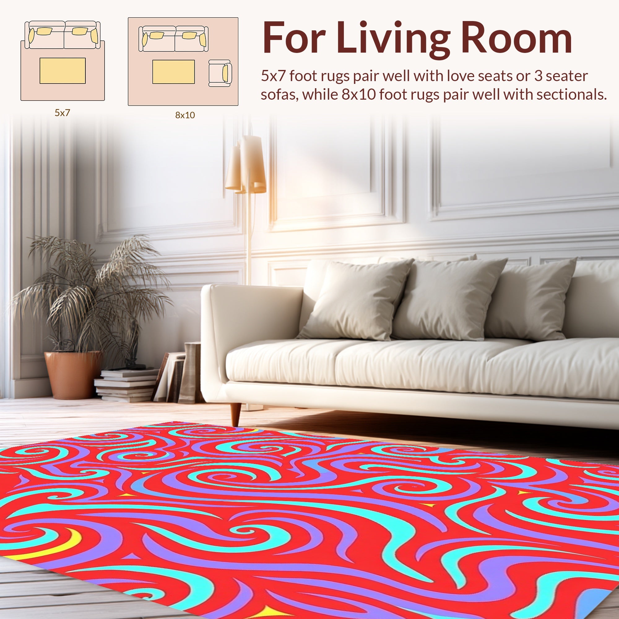 Swirling Abstract Red Turquoise Purple Pattern Rug