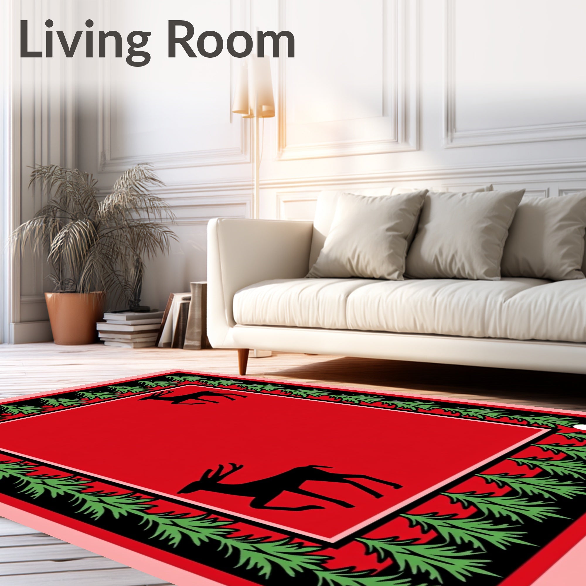Red Deer Evergreen Border Design Rug