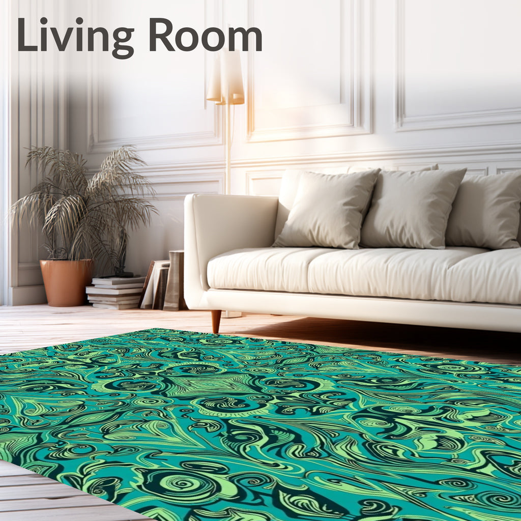 Teal Emerald Swirling Organic Garden Rug