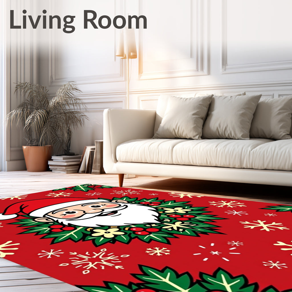 Festive Santa Claus Holly Pattern Rug