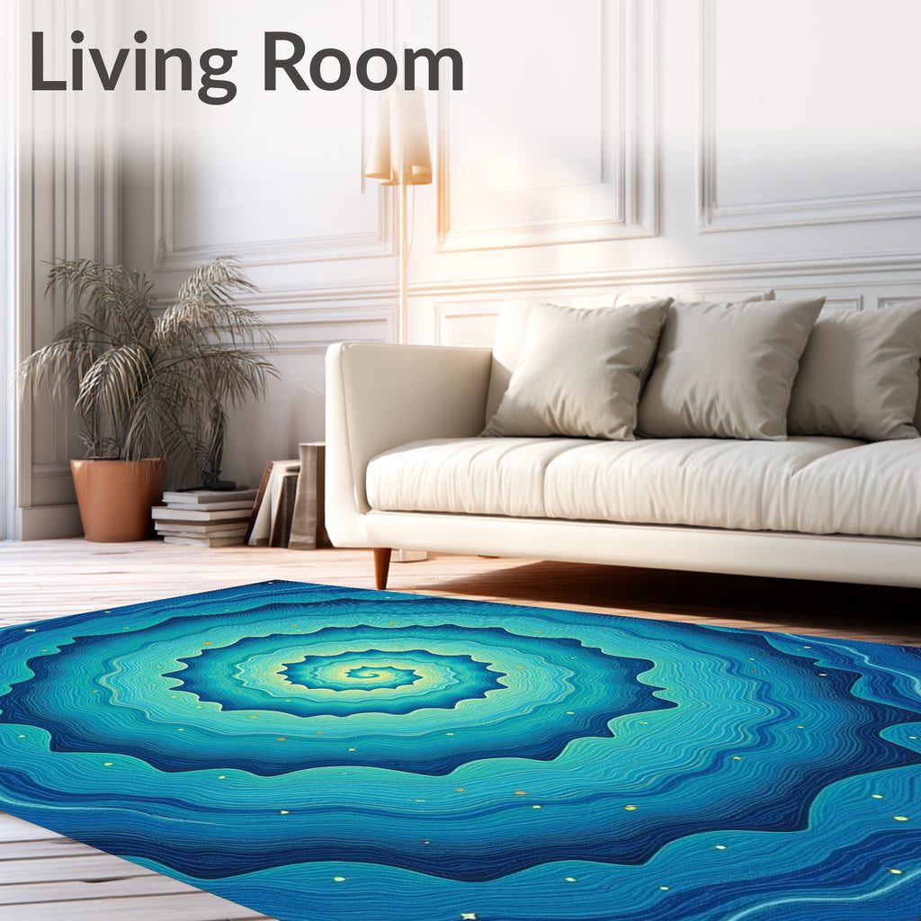 Blue Wavy Starry Spiral Design Rug