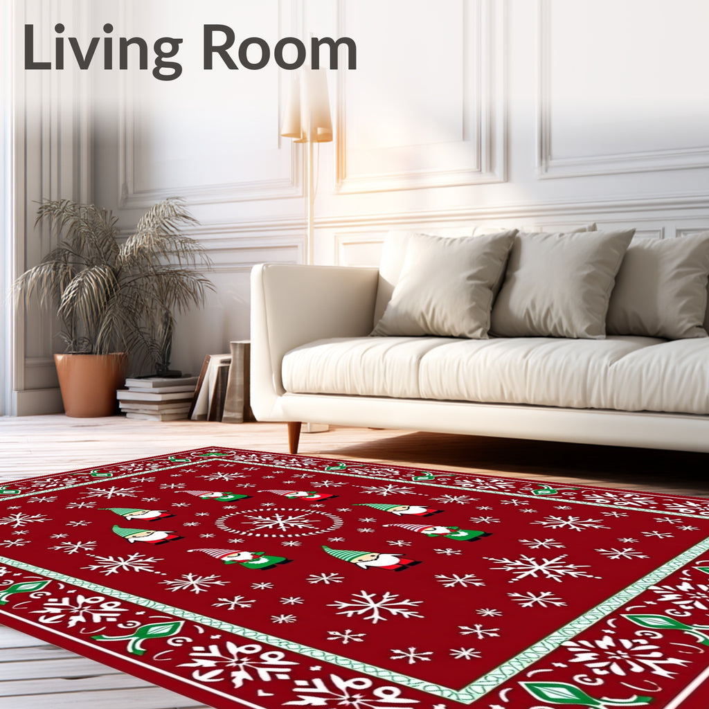 Festive Gnome And Snowflake Pattern Rug
