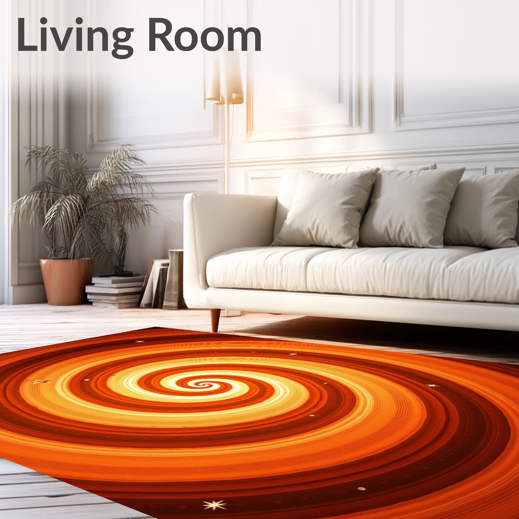 Vibrant Orange Swirl Star Pattern Rug