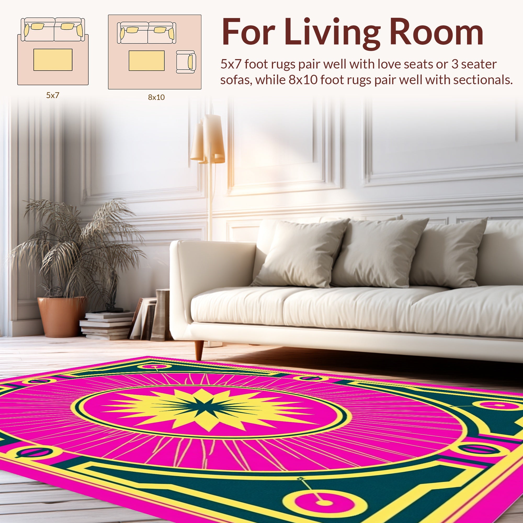 Bold Pink Yellow Geometric Sunburst Rug