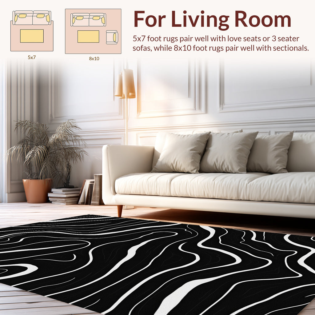 Black White Wavy Stripe Accents Rug