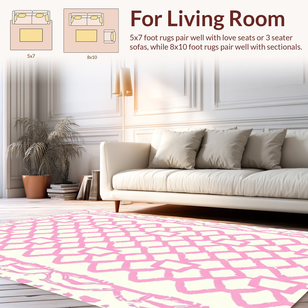 Pink Geometric Lattice Pattern Rug