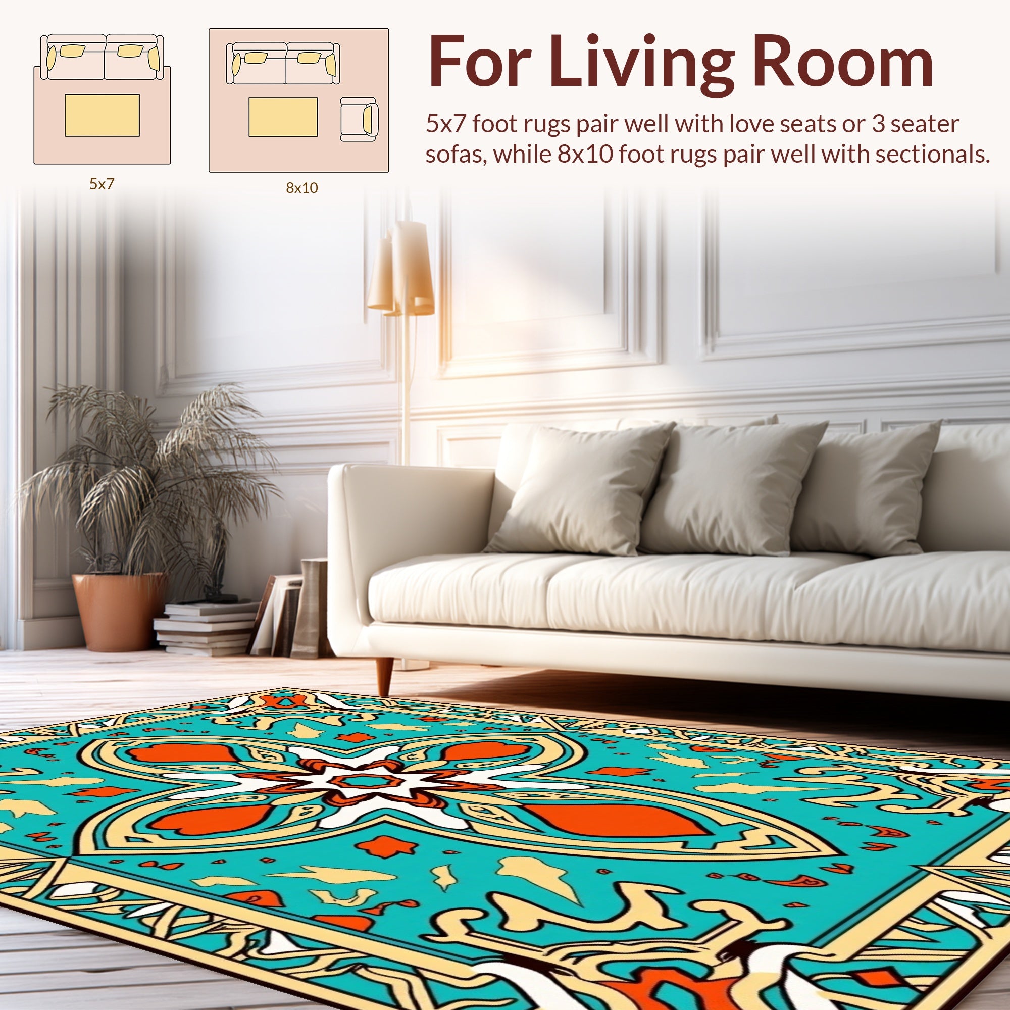Turquoise Orange Geometric Art Deco Rug