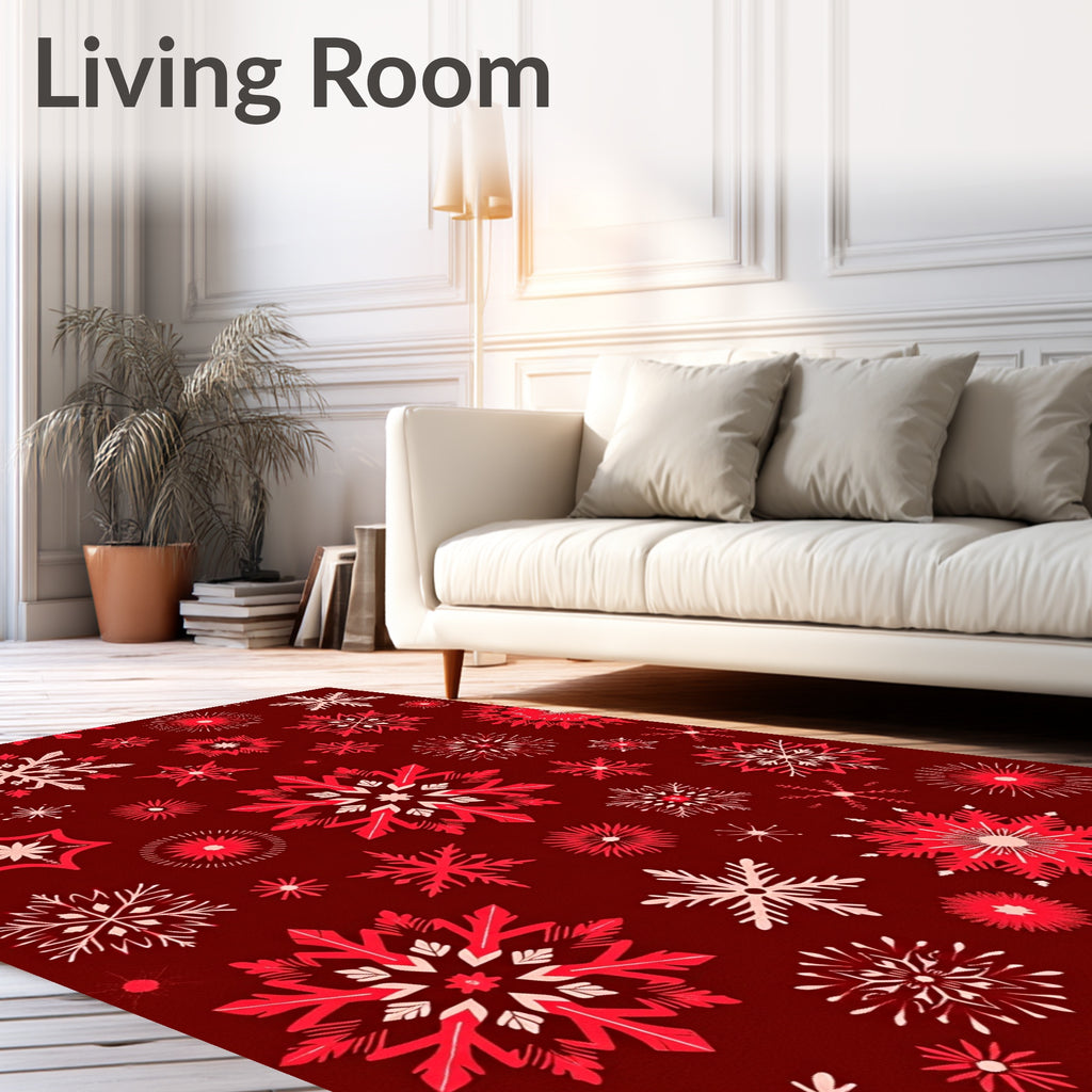 Red White Snowflake Pattern Decor Rug
