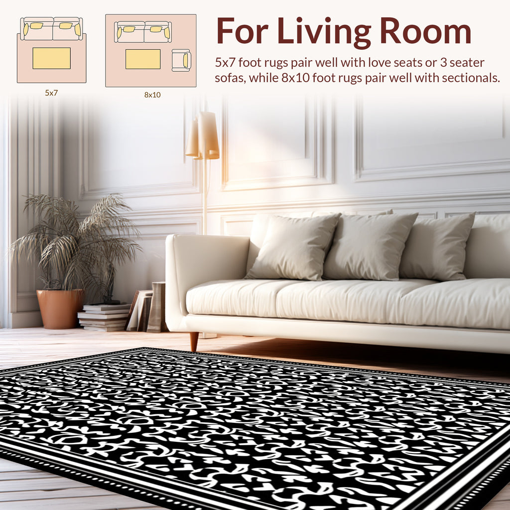 Bold Black White Abstract Pattern Rug