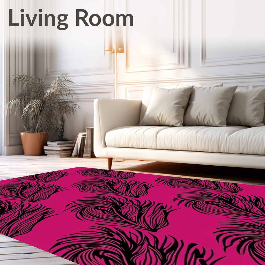 Drawn Feathers On Magenta Background Design Rug