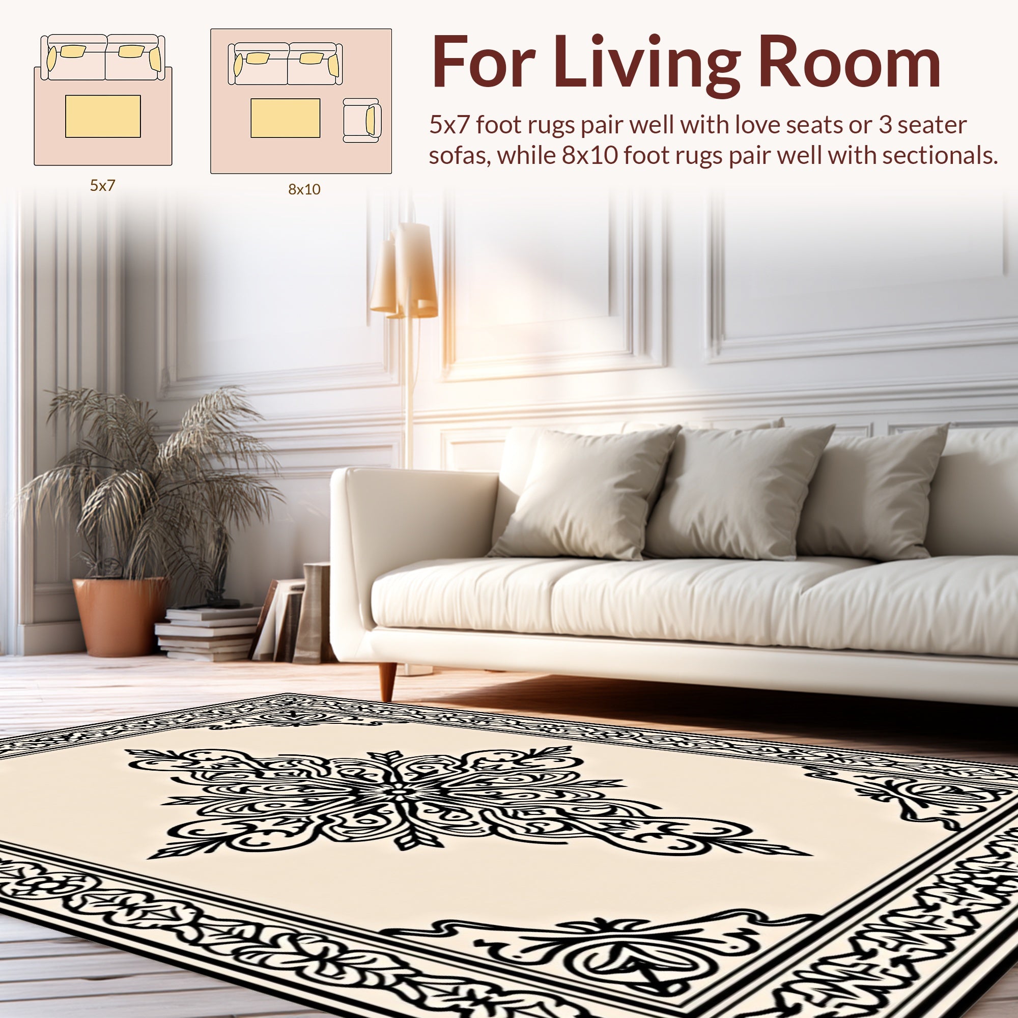 Intricate Floral Outline Pattern Rug