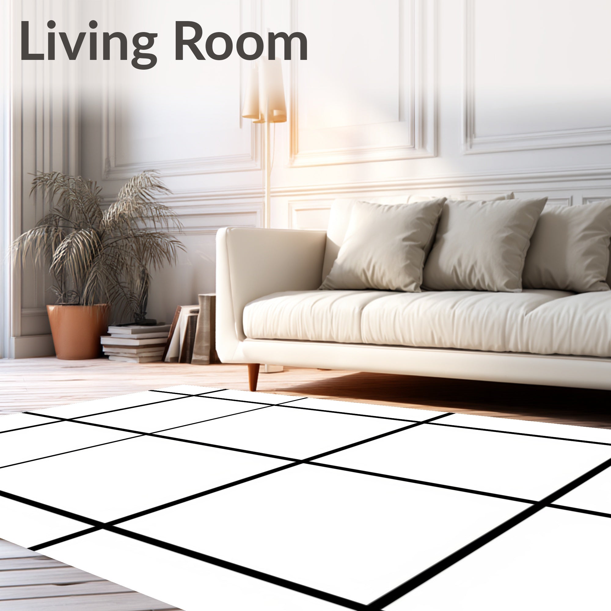 Classic Black White Grid Pattern Rug