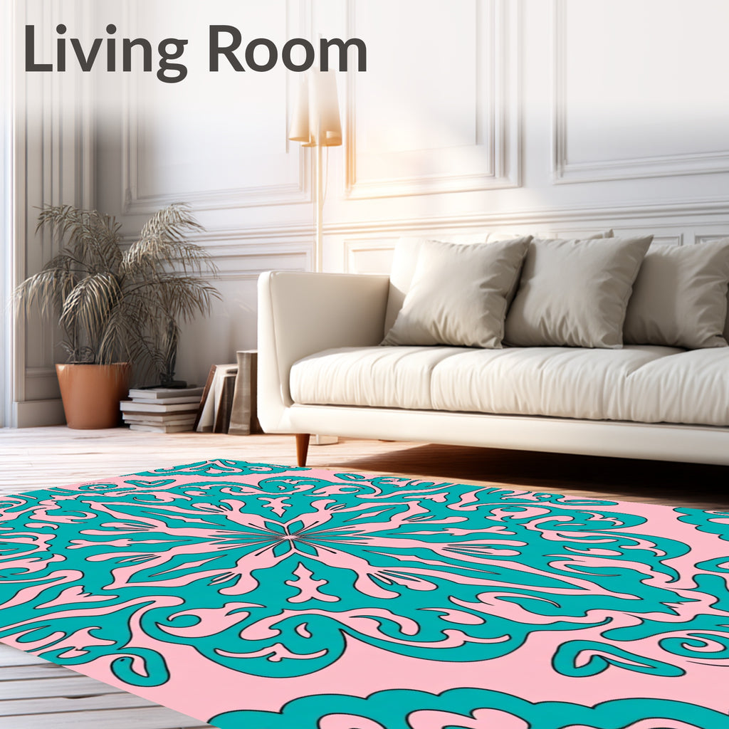 Teal Floral Pattern Decorative Rug