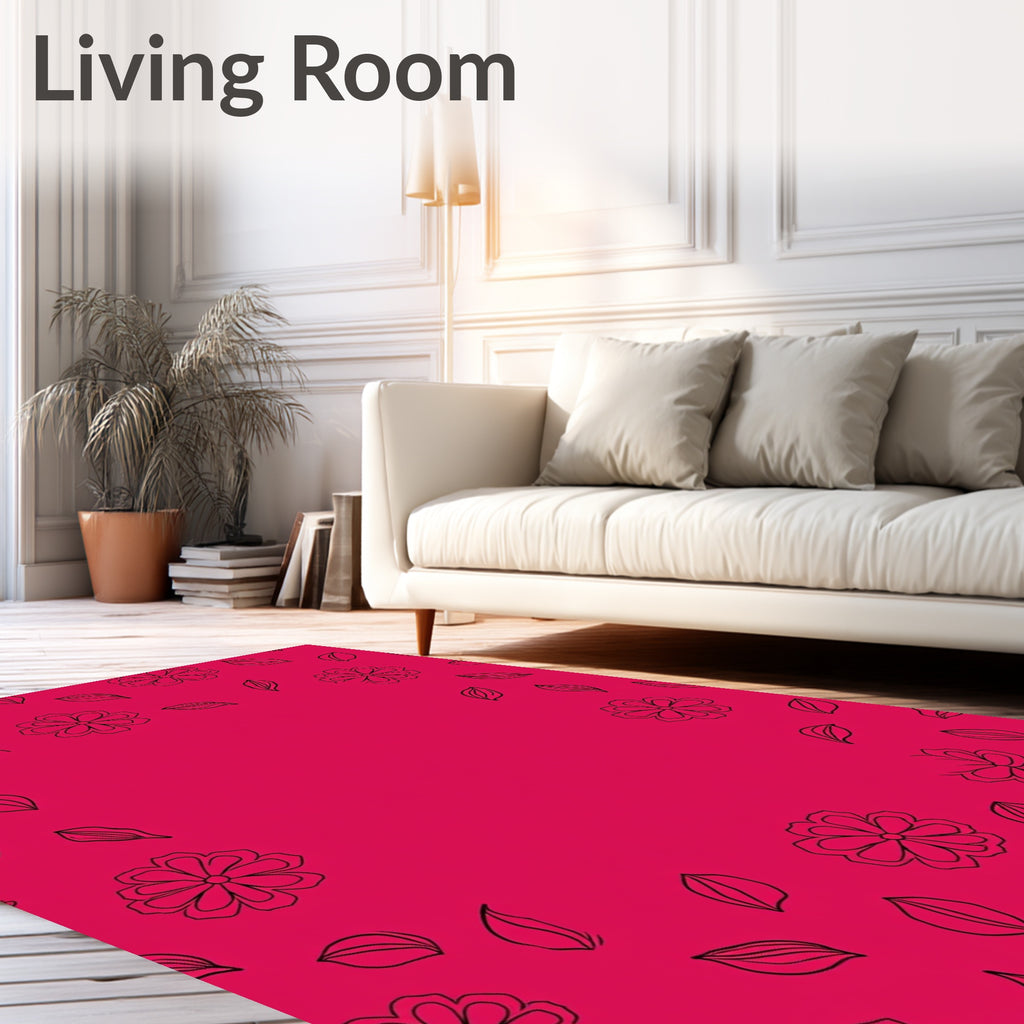 Pink Folk Flowers And Leaf Pattern Rug