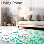 Turquoise Butterflies Garden Scene Rug