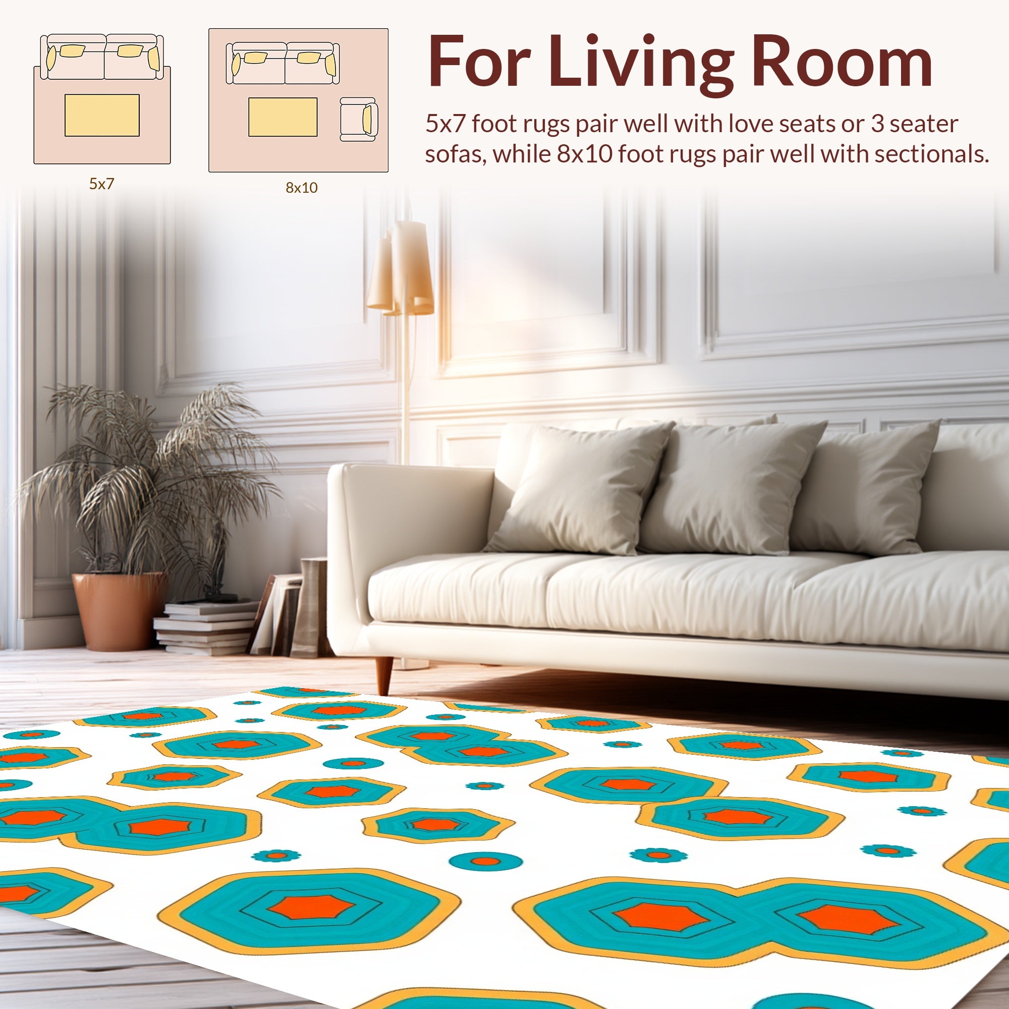 Geometric Abstract Teal Orange Shapes Rug