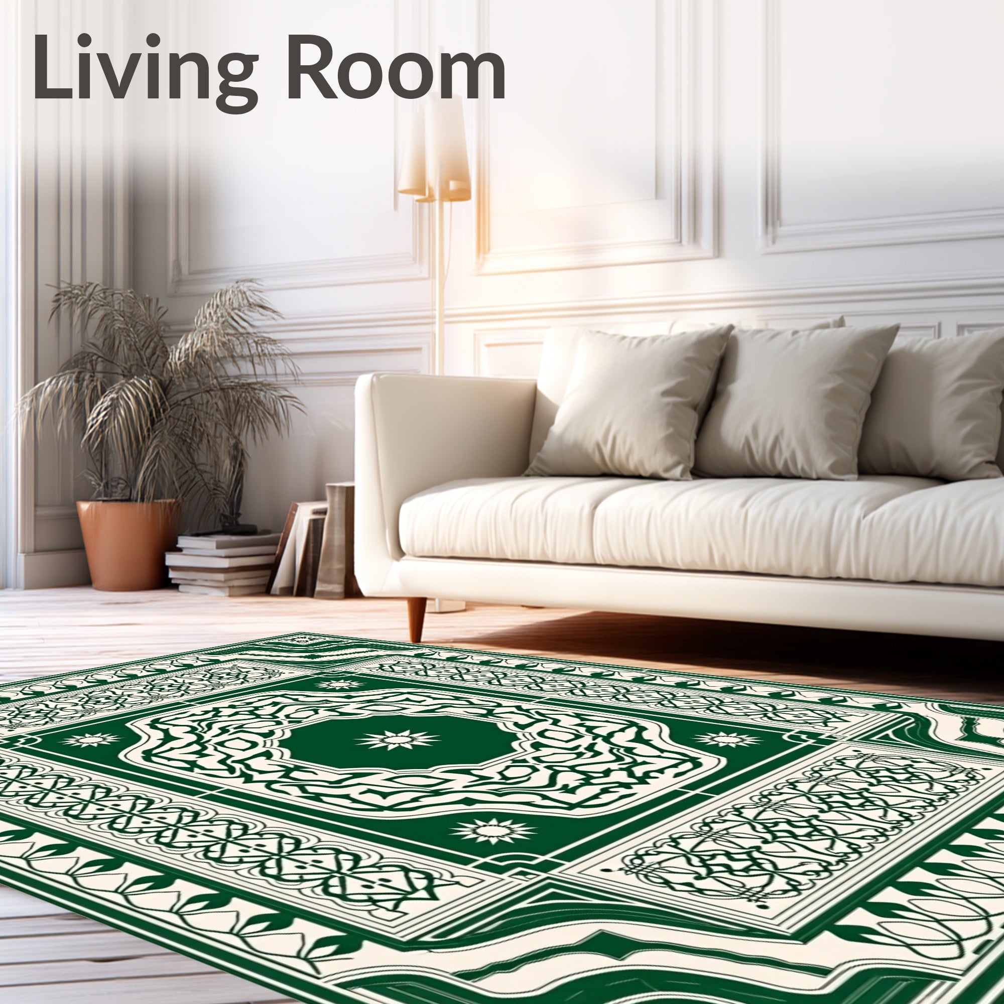 Intricate Emerald Green Medallion Pattern Rug