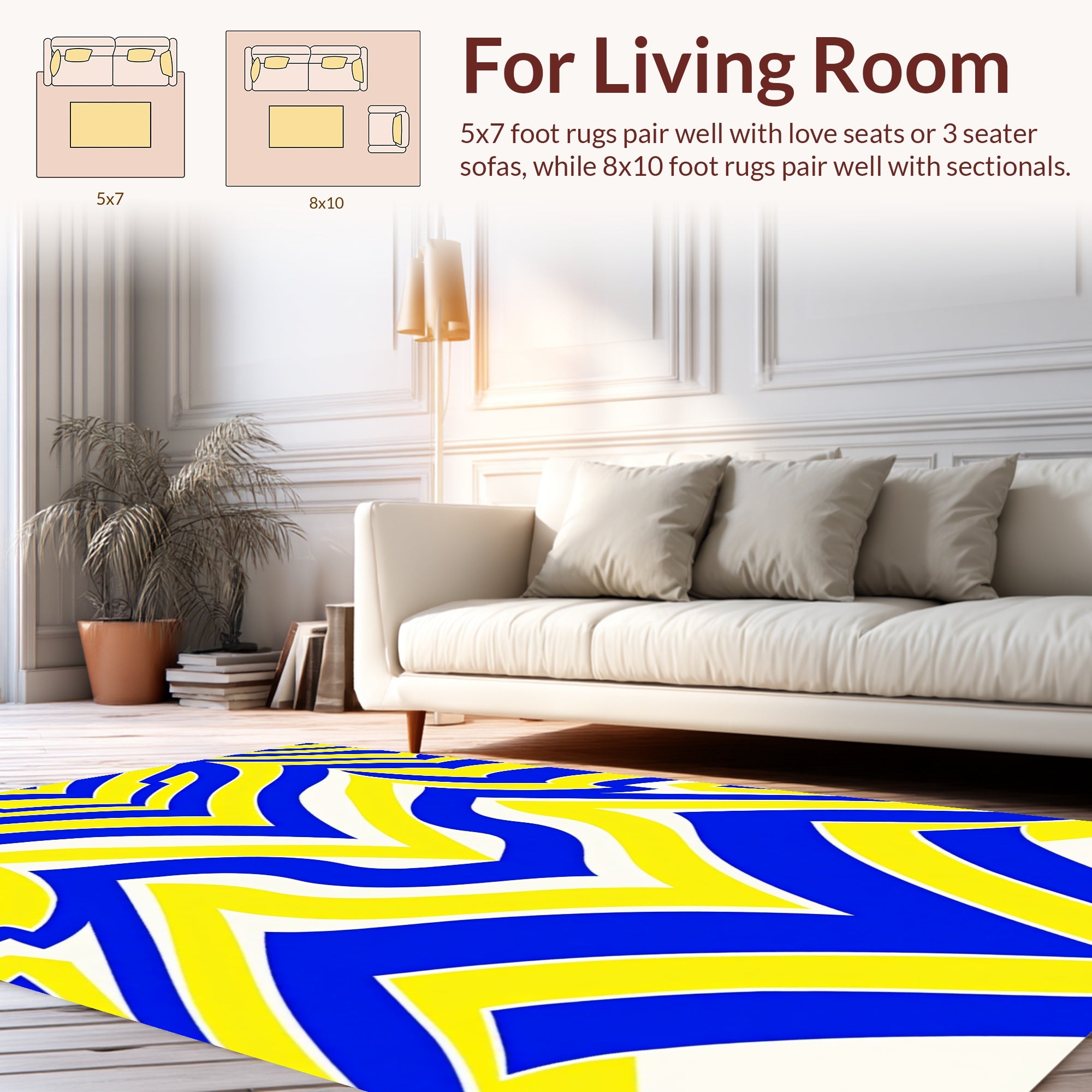Bold Blue Yellow Wavy Pattern Rug