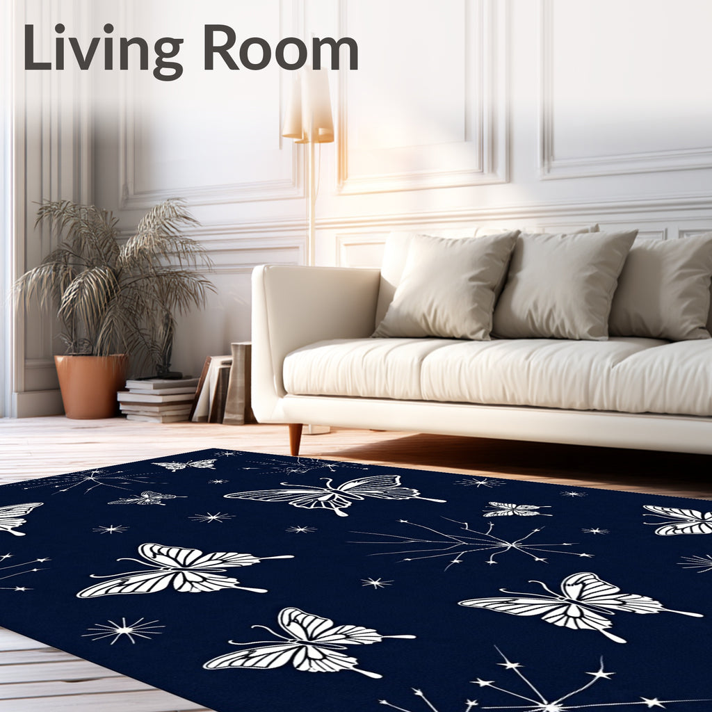 White Butterfly And Starburst Pattern Rug