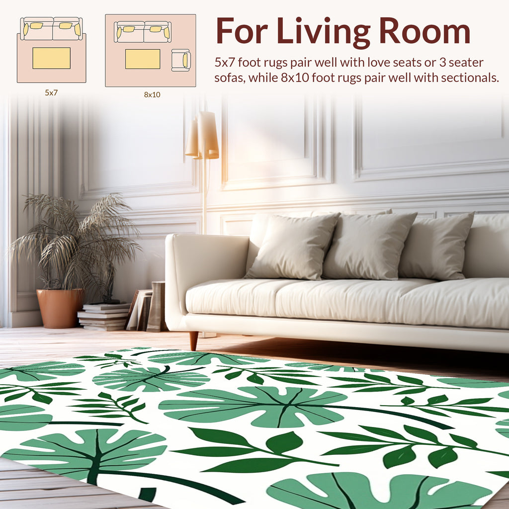 Green Leafy Tropical Pattern Rug