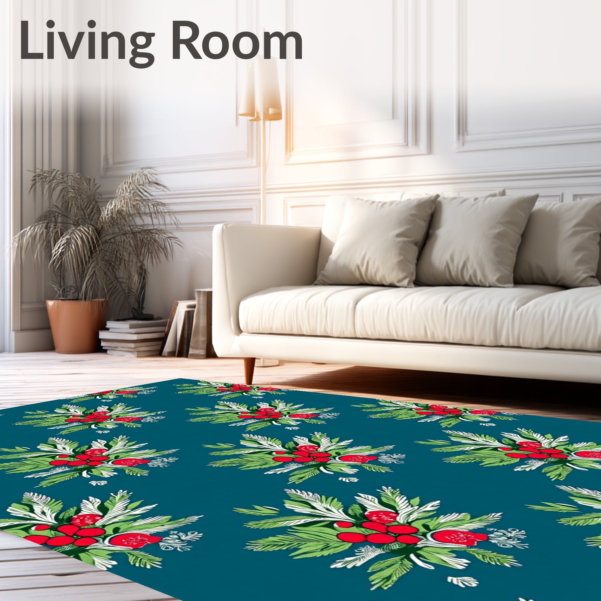 Emerald Teal Red Berry Botanical Bouquet Rug