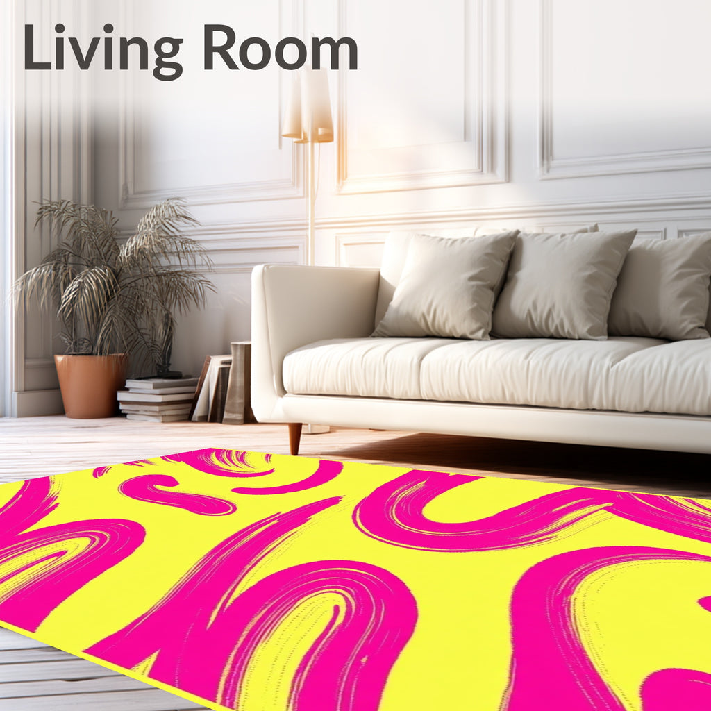 Vibrant Pink Brushstrokes Yellow Pattern Rug