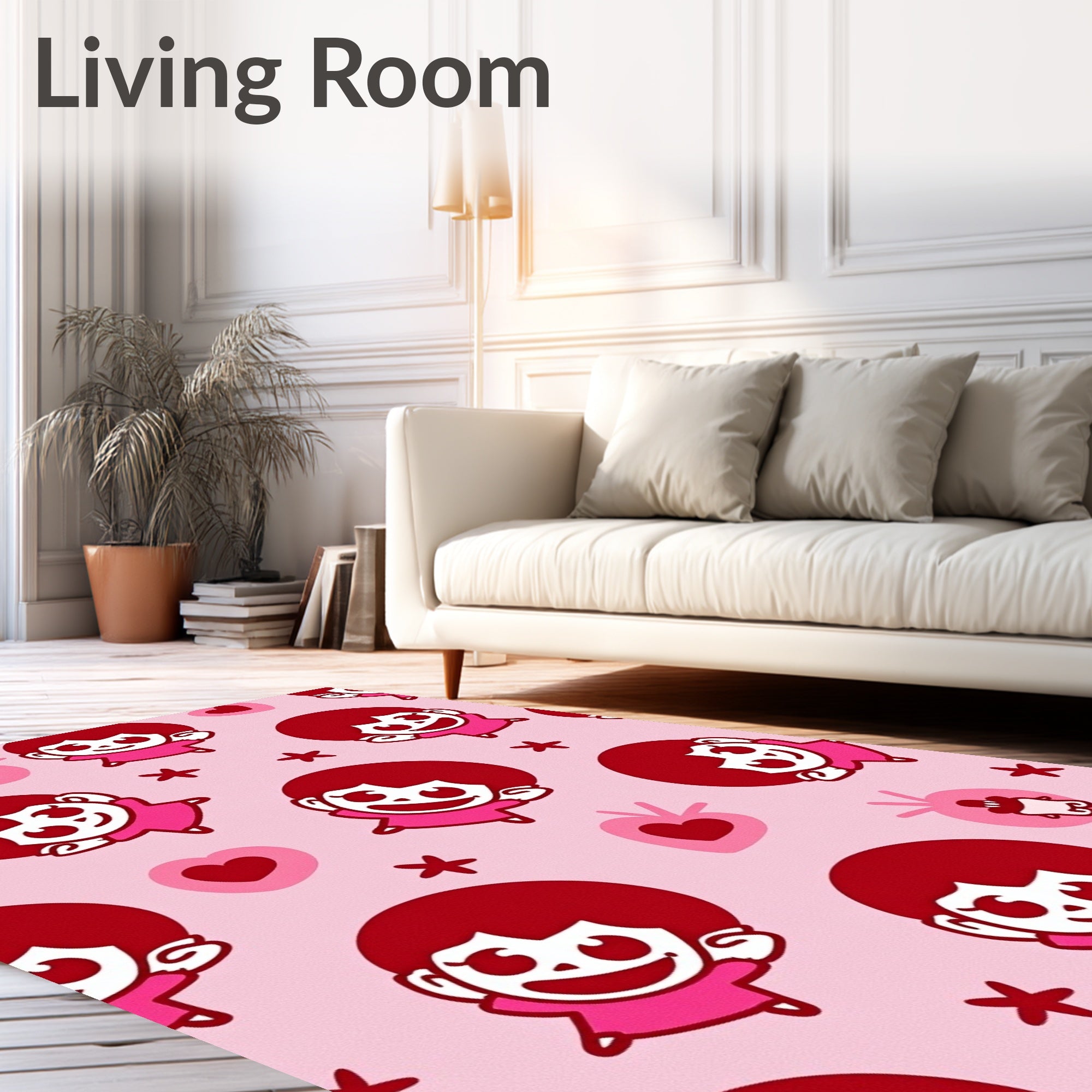 Playful Characters Hearts Pattern Rug