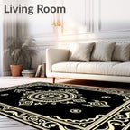 Bold Black Cream Medallion Design Rug