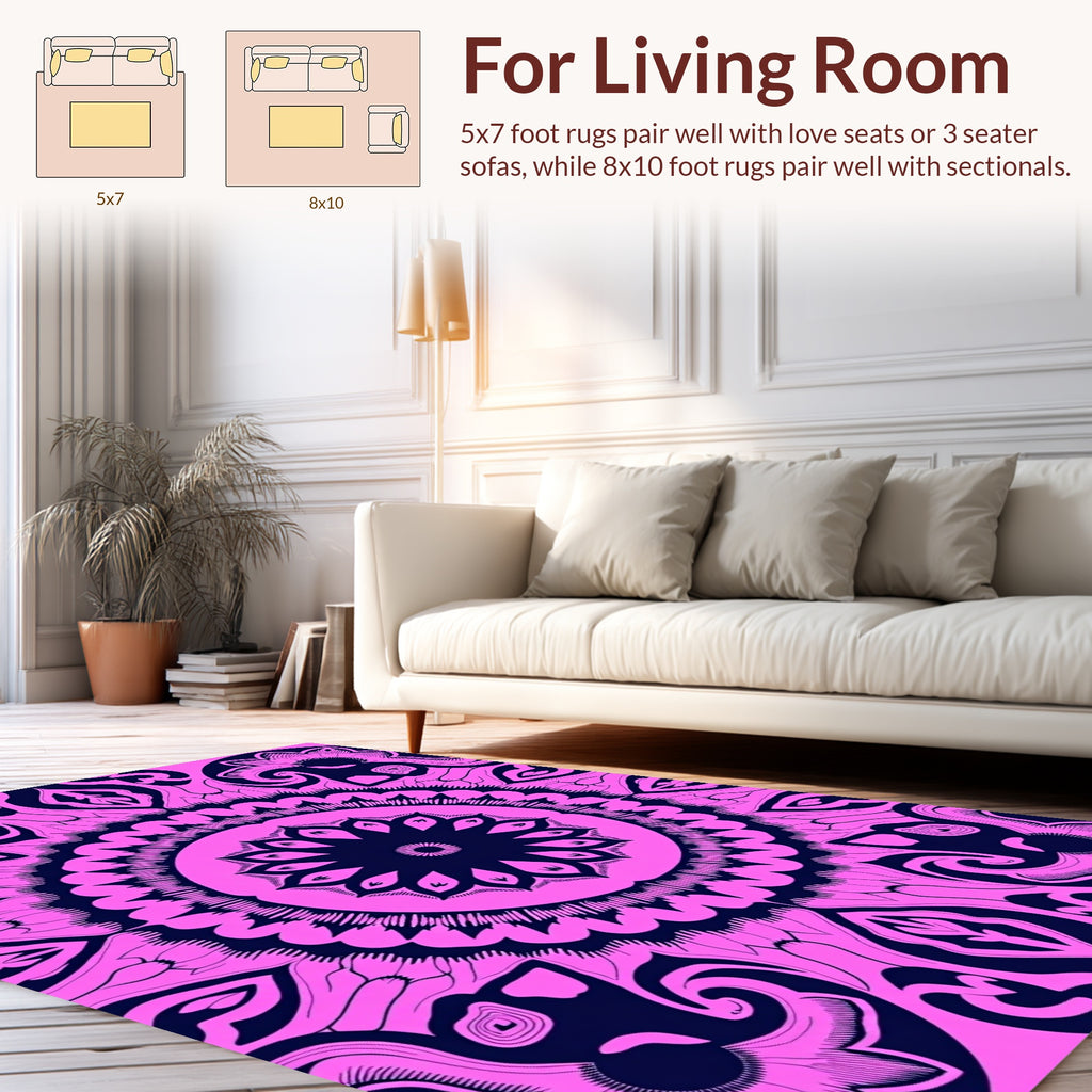 Vibrant Pink Floral Mandala Design Rug
