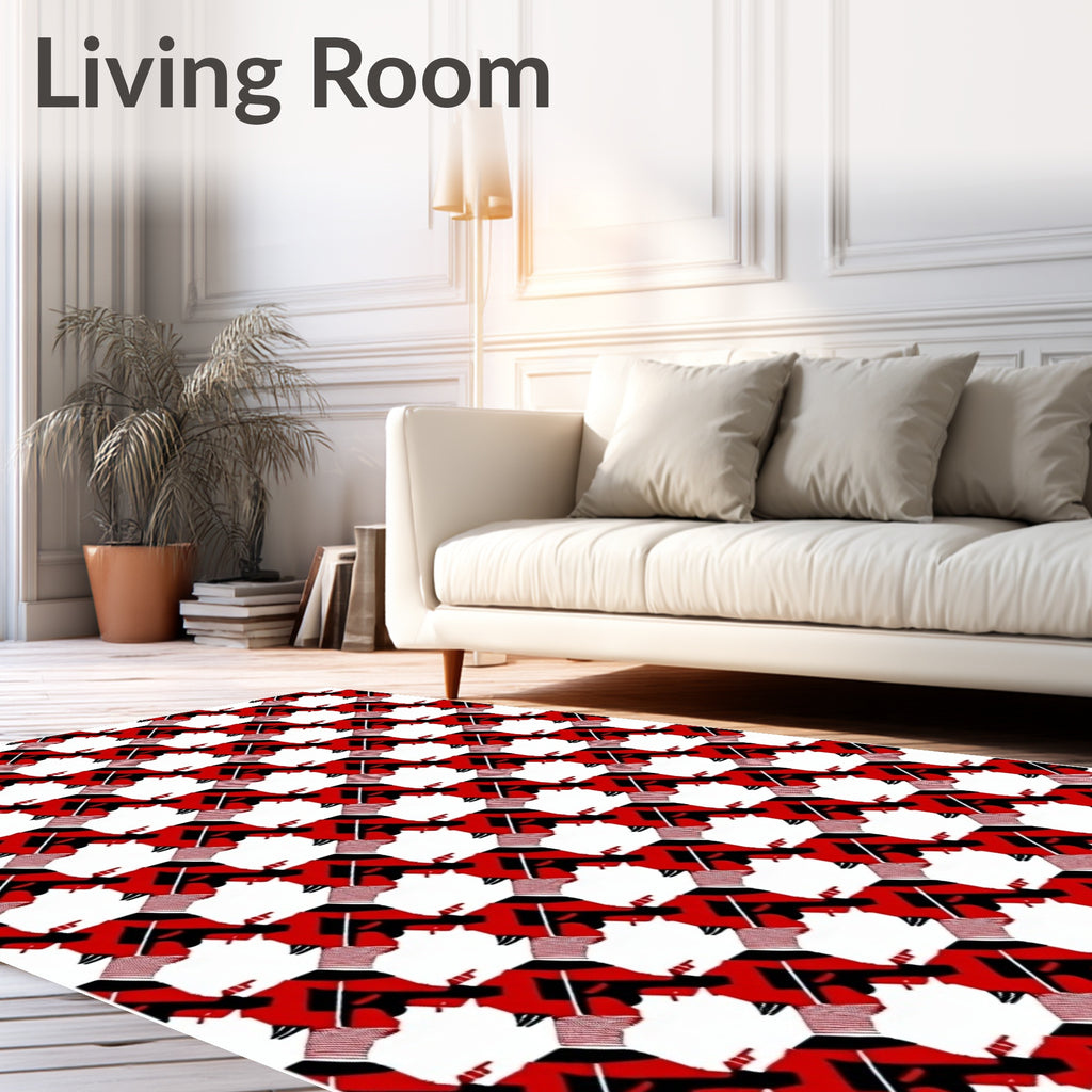 Bold Red Black Houndstooth Pattern Rug