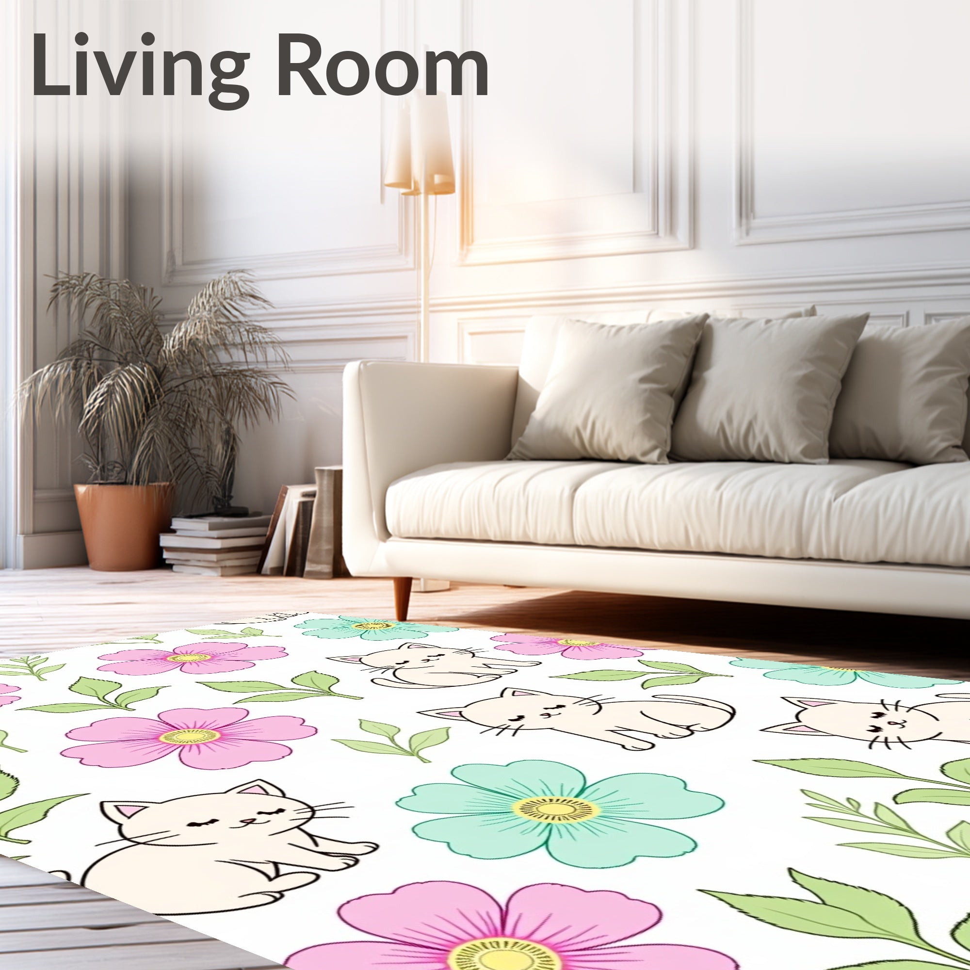 Cute Kittens and Flowers Pattern Rug