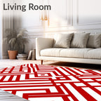 Bold Red White Geometric Lattice Rug